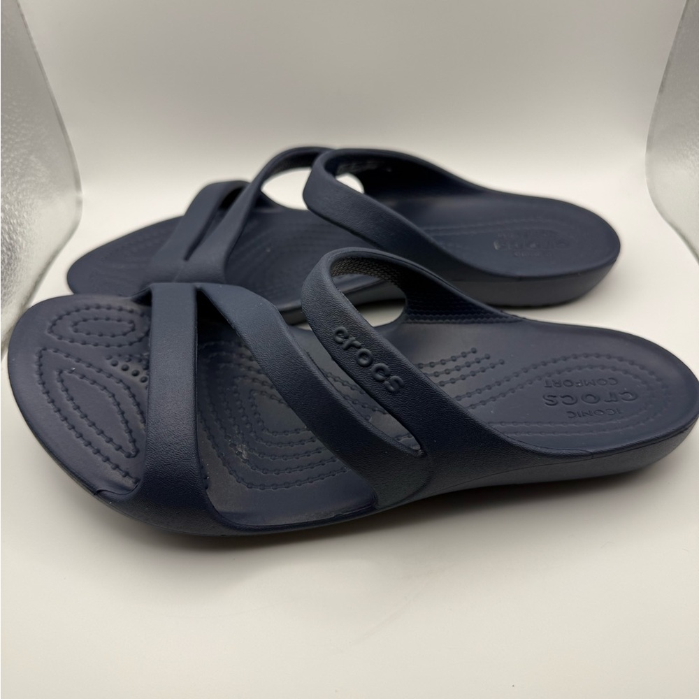 CROCS Navy Blue Women's Croslitr Slide Sandals Women Size 6 Like New - Picture 4 of 8
